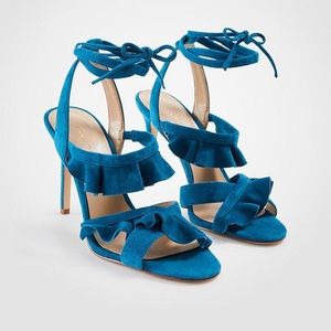 Ann Taylor teal suede strappy heels